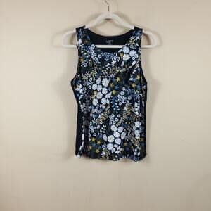 LOFT Floral Print Tank Top - Black, White, Yellow